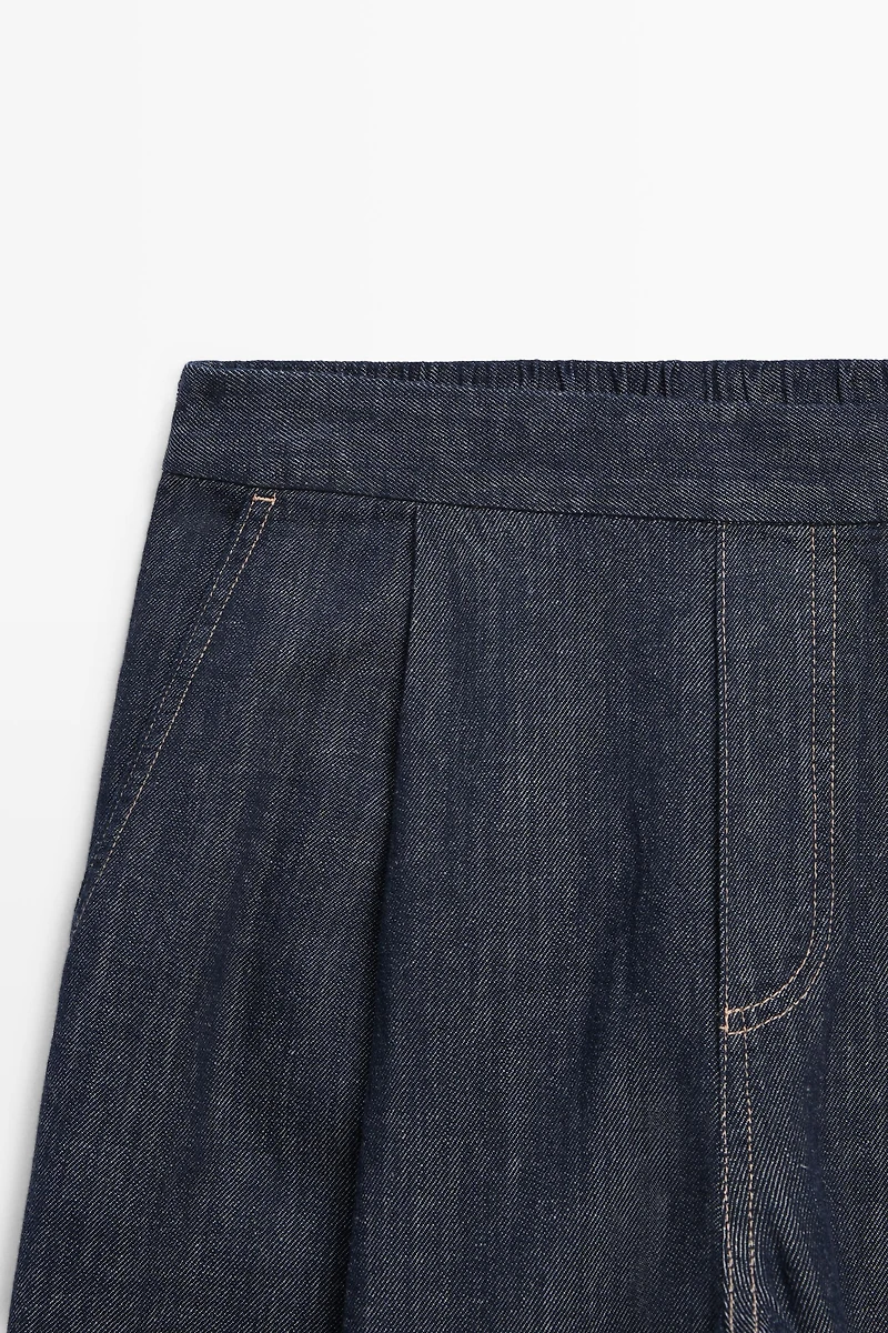 Cotton blend pleated semi-jogger pants