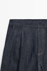 Cotton blend pleated semi-jogger pants