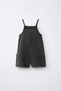 WASHED EFFECT LACE TRIM SHORT JUMPSUIT