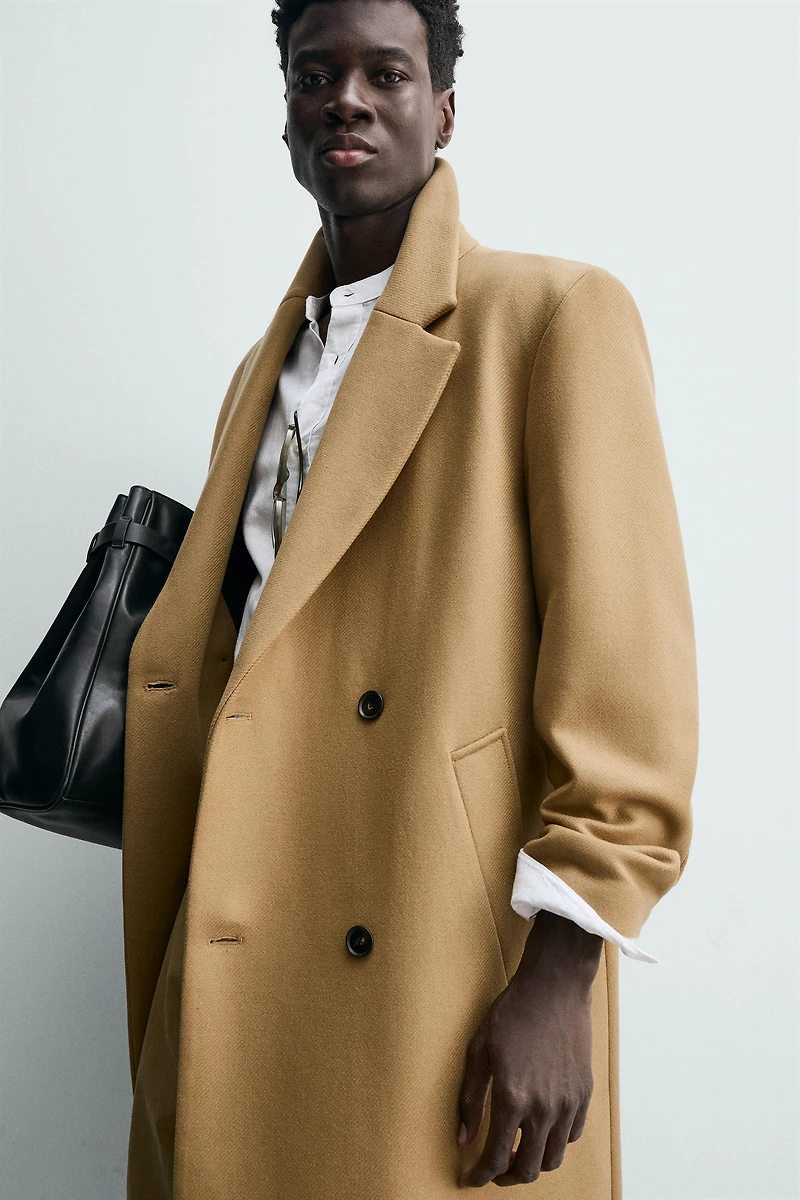 MANTEAU À BOUTONNAGE CROISÉ AVEC LAINE