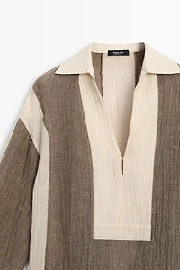 Flowing textured linen blend blouse