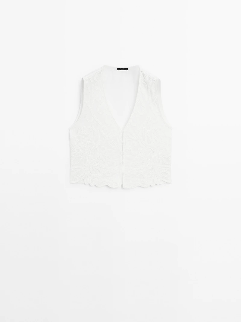 Veste sans manches brodée 100 % coton