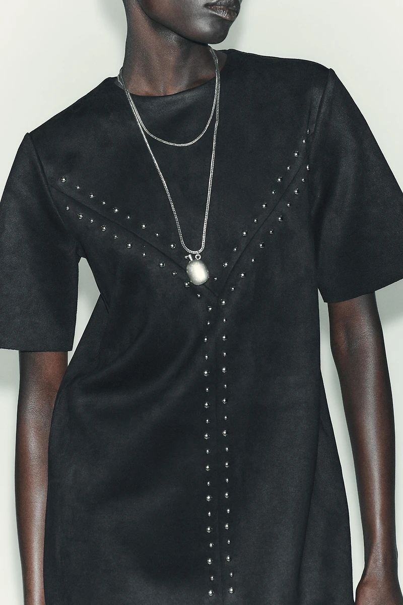 FAUX SUEDE STUDDED DRESS