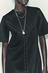 FAUX SUEDE STUDDED DRESS