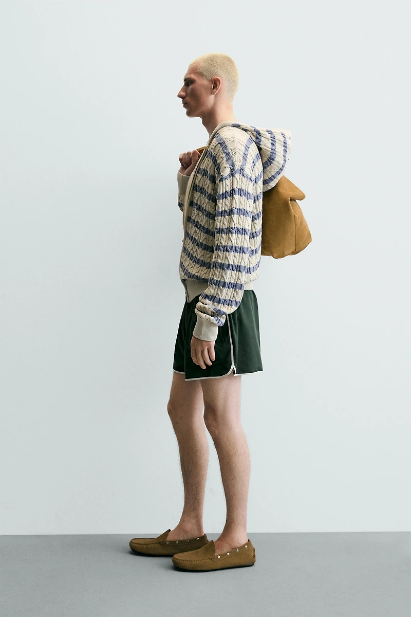 TEXTURED WOVEN HOODIE CARDIGAN