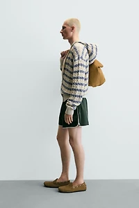 TEXTURED WOVEN HOODIE CARDIGAN