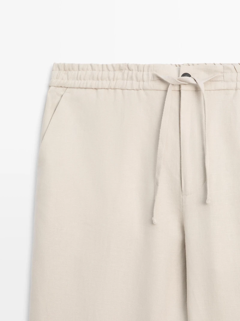 Pantalon total look détail taille lin