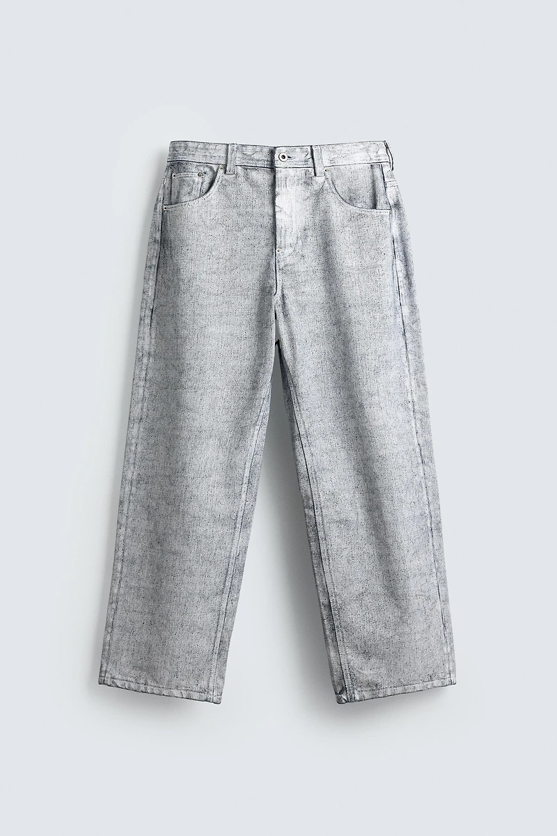 WAXED FINISH BAGGY FIT JEANS