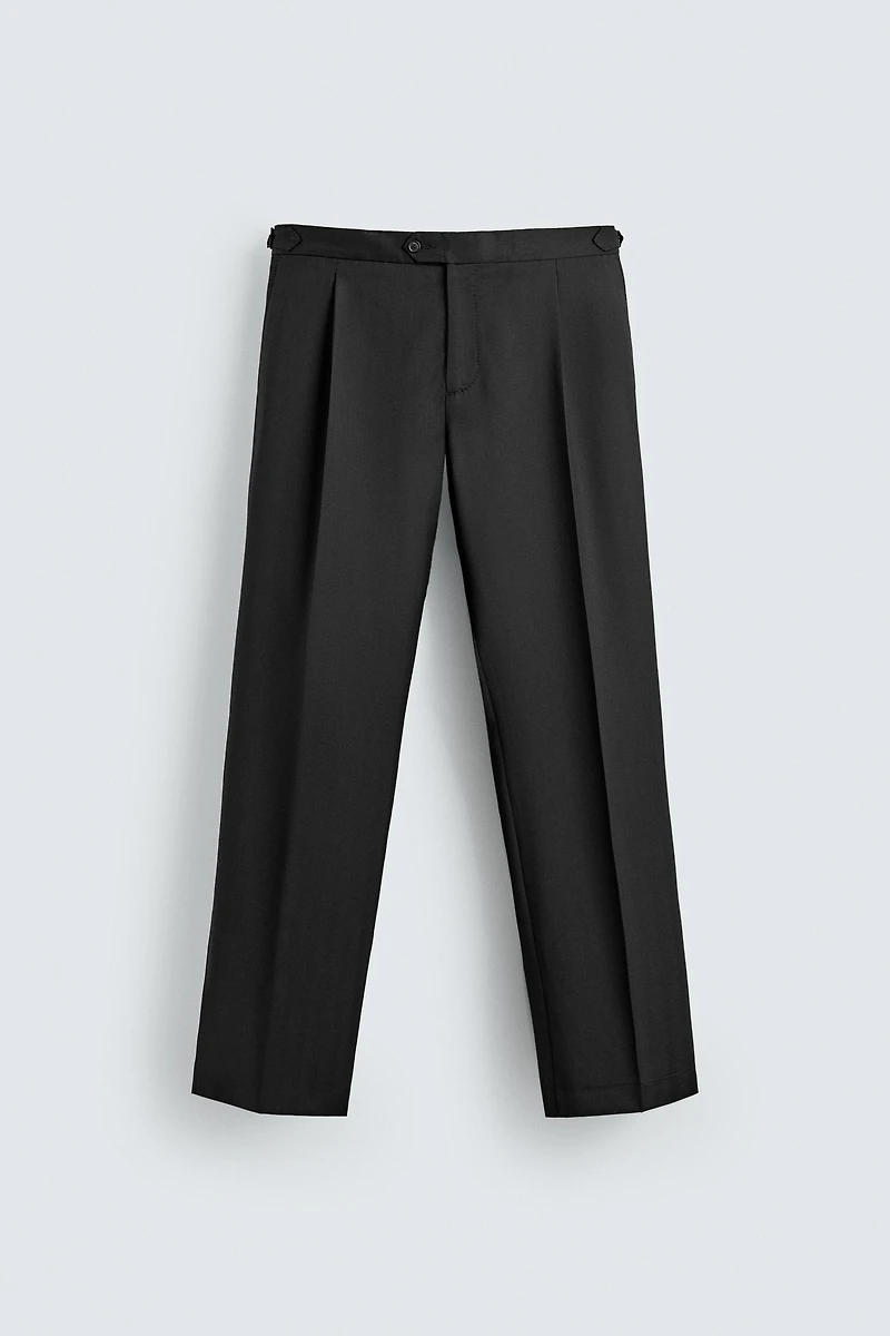 100% WOOL PLEATED SUIT PANTS