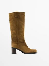 Bottes à talon en croûte de cuir brossée