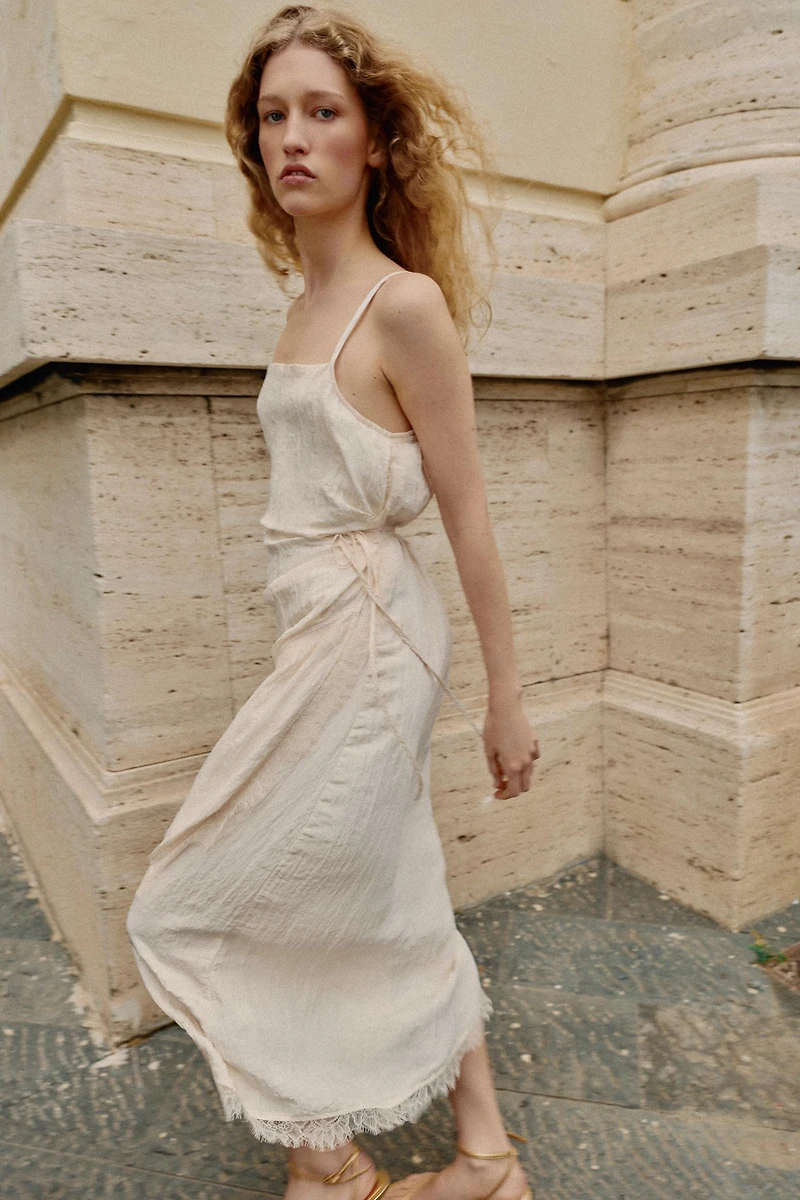 LACE TRIM MIDI SLIP DRESS