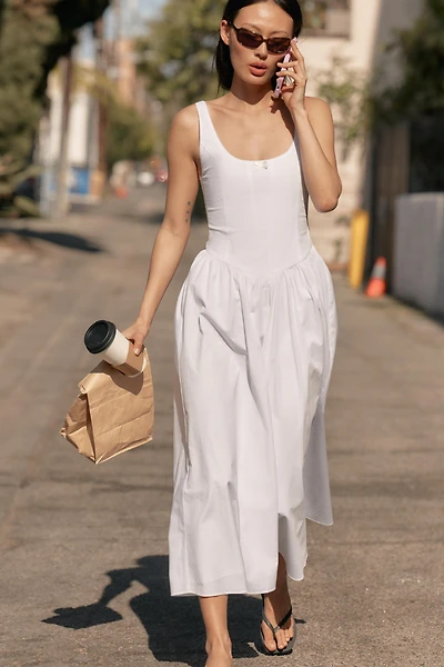 CORSET-STYLE POPLIN MIDI DRESS