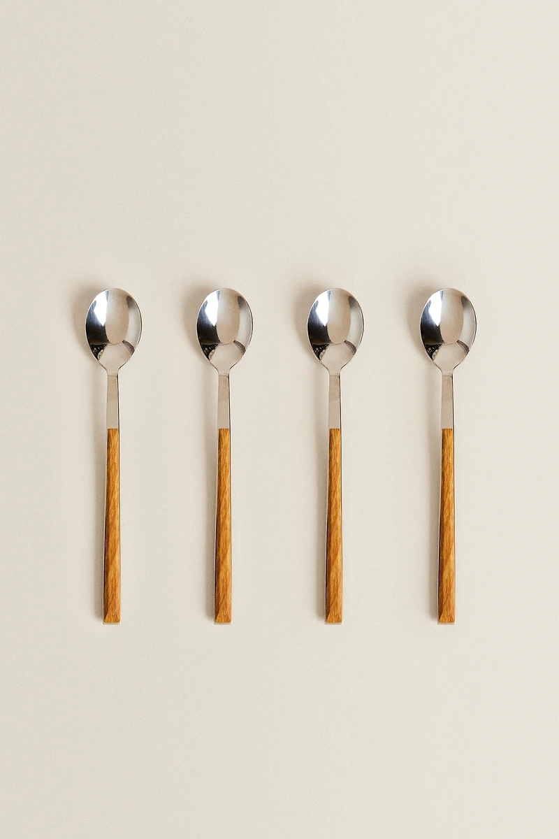 SET OF DESSERT SPOONS WITH WOOD-EFFECT HANDLES (SET OF 4)
