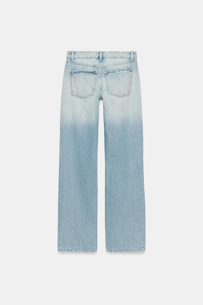 TRF LOW RISE RIPPED WIDE LEG JEANS