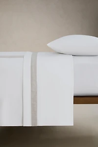 COTTON FLAT SHEET WITH LINEN BORDER