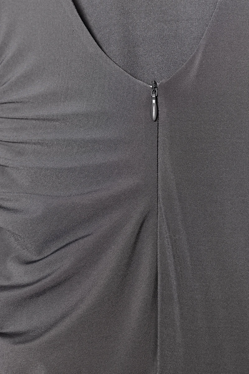 DRAPED SHOULDER PAD MIDI DRESS