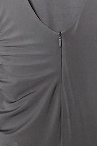 DRAPED SHOULDER PAD MIDI DRESS