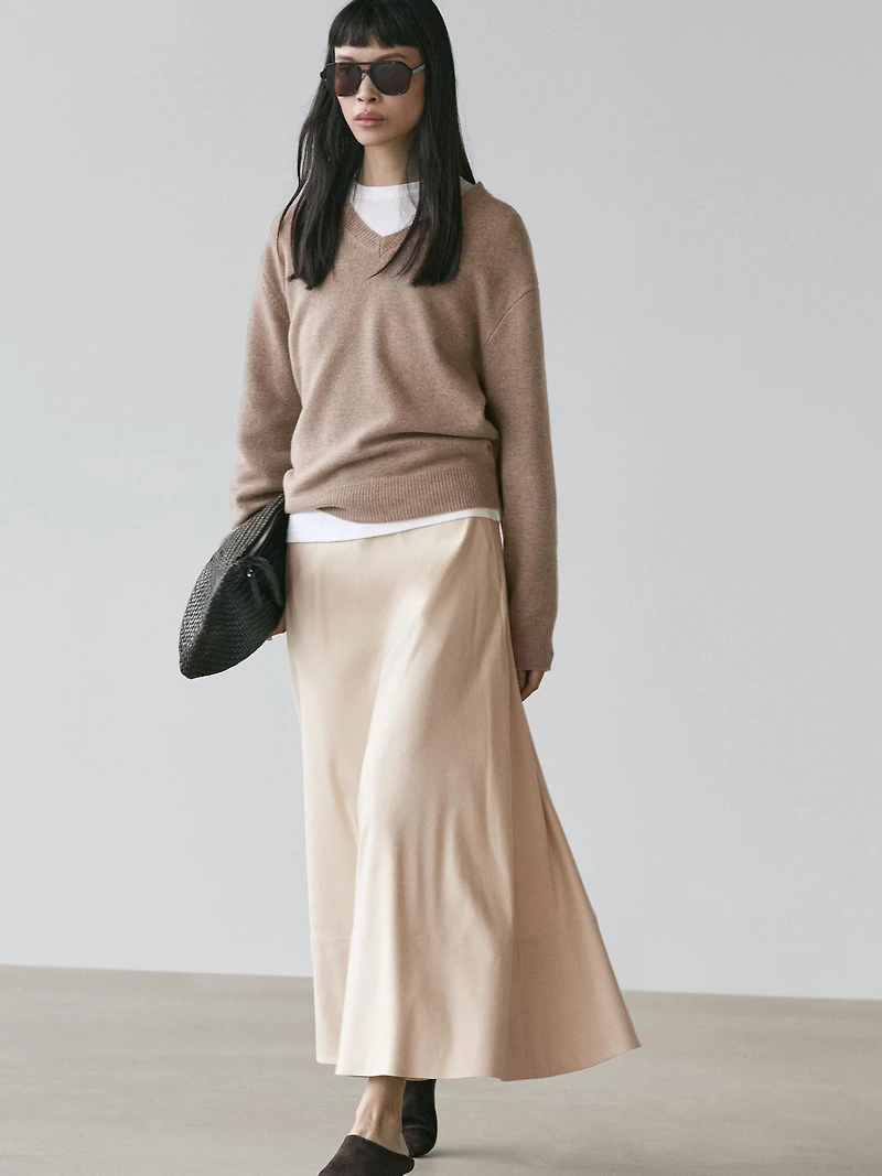 Linen blend flared skirt with pocket