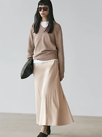 Linen blend flared skirt with pocket