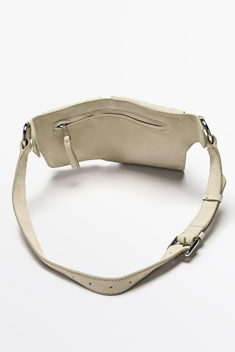 Sac banane double compartiment en croûte de cuir