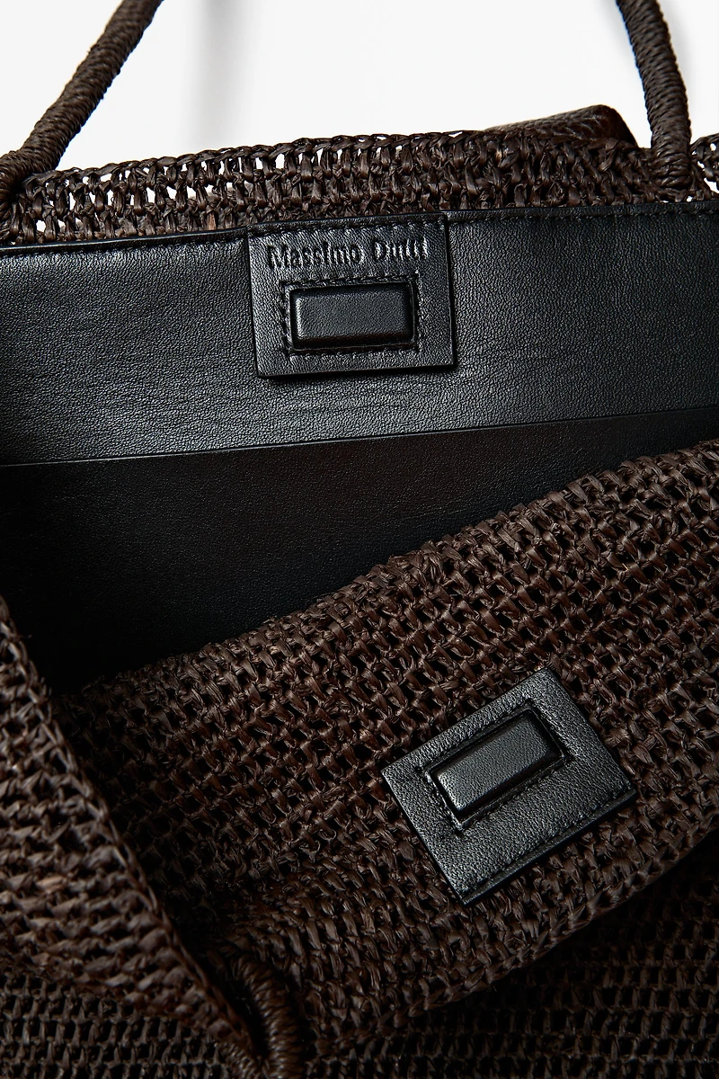 Raffia bucket tote bag