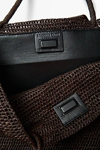 Raffia bucket tote bag