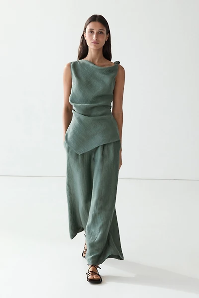 Flowing wide-leg linen blend trousers