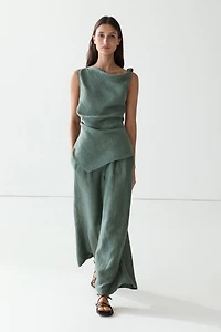 Flowing wide-leg linen blend trousers