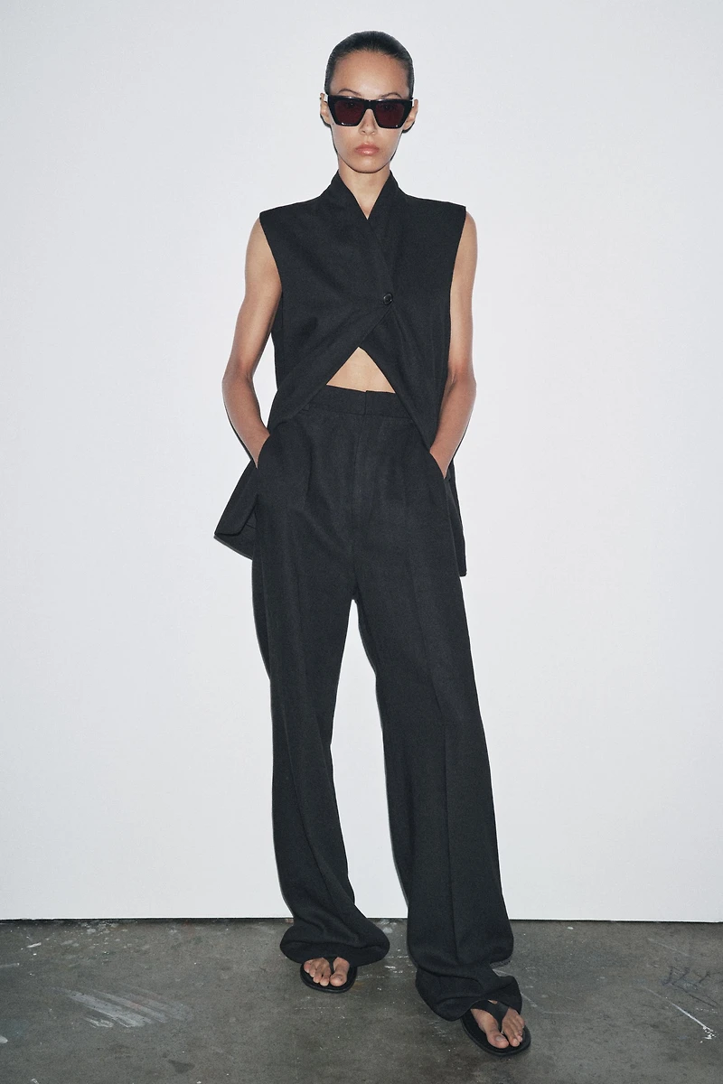 LINEN BLEND BUCKLE PANTS ZW COLLECTION