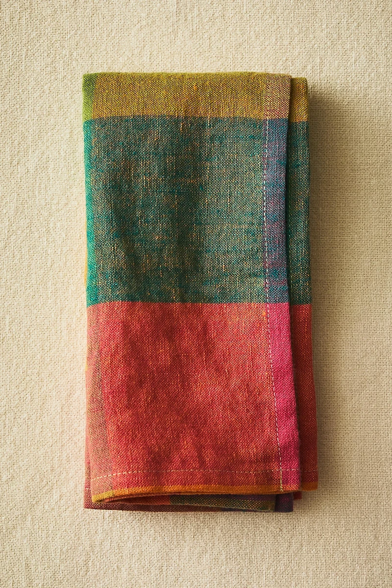 LOT DE SERVIETTES DE TABLE EN LIN À CARREAUX MULTICOLORES (LOT DE 2)