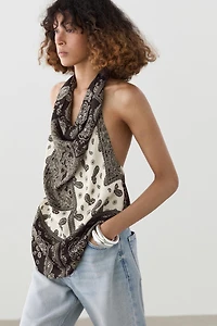 Flowing printed halter top