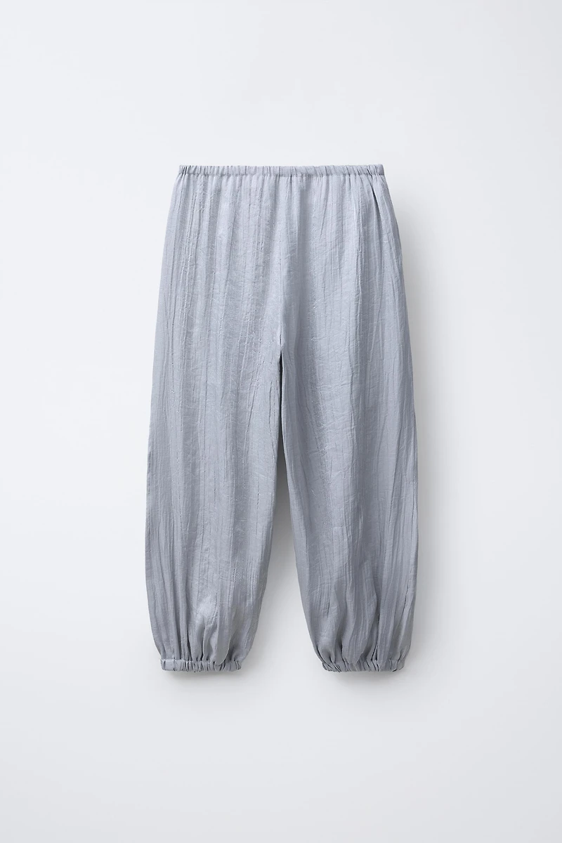 Satin Balloon Pants with Wrinkled Effect