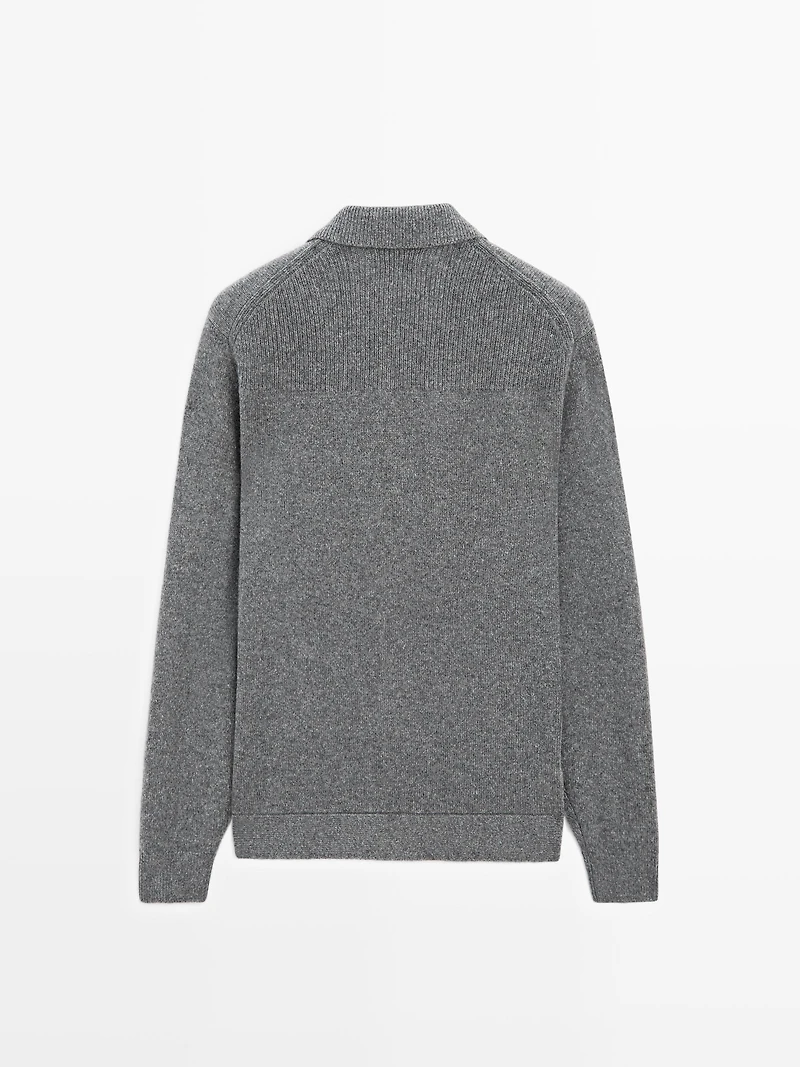 100% wool knit cardigan with polo collar