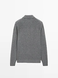 100% wool knit cardigan with polo collar