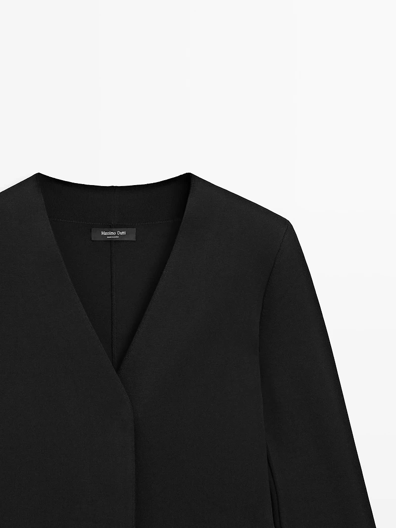 Knit V-neck blazer with fastening detail