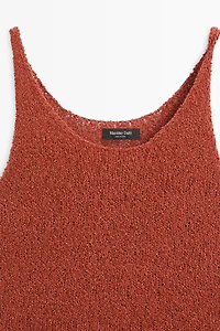 Textured cotton blend strappy top
