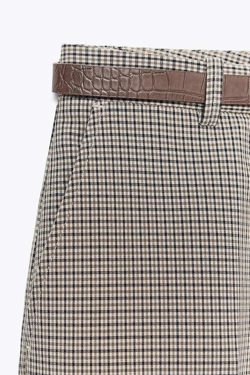 CHECKERED BELTED PANTS