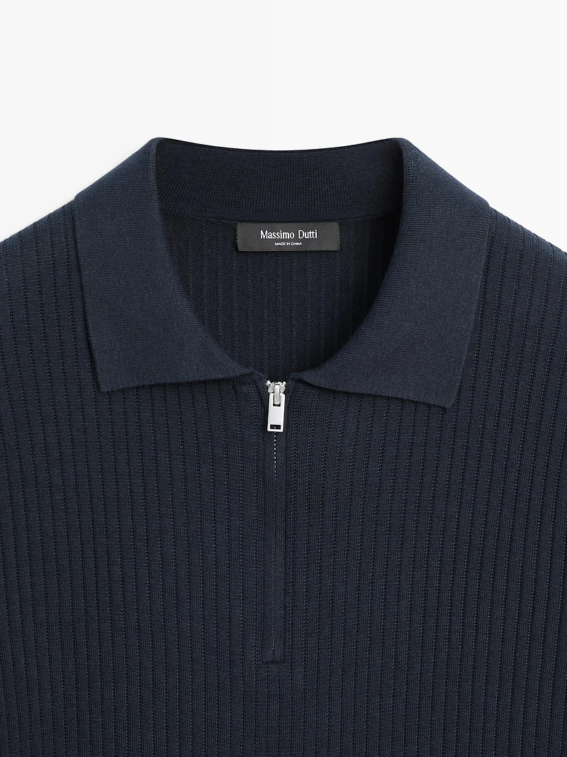 Pull polo en maille à col zippé
