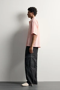 RELAXED FIT STRIPED TEXT SHIRT