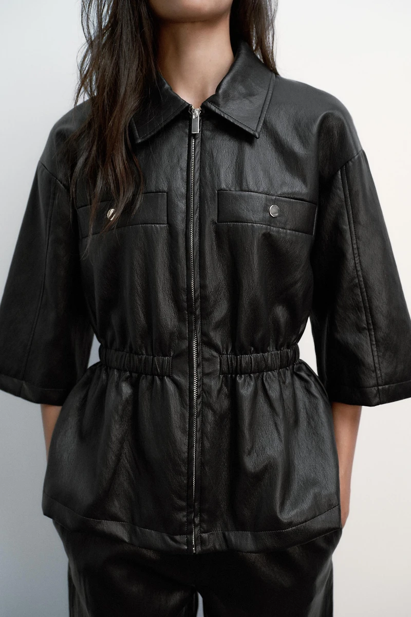 FAUX LEATHER BLAZER