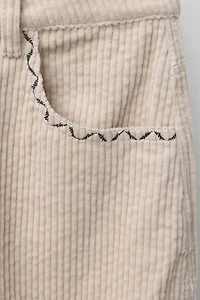EMBROIDERED DETAIL CORDUROY BARREL PANTS