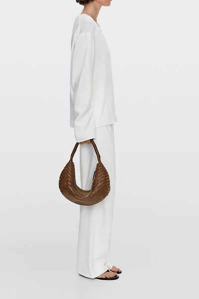 Sac demi-lune tressé cuir