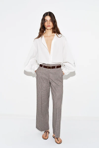 GINGHAM BELTED STRAIGHT PANTS