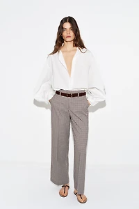 GINGHAM BELTED STRAIGHT PANTS
