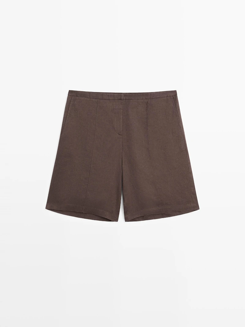 100% linen short Bermuda shorts