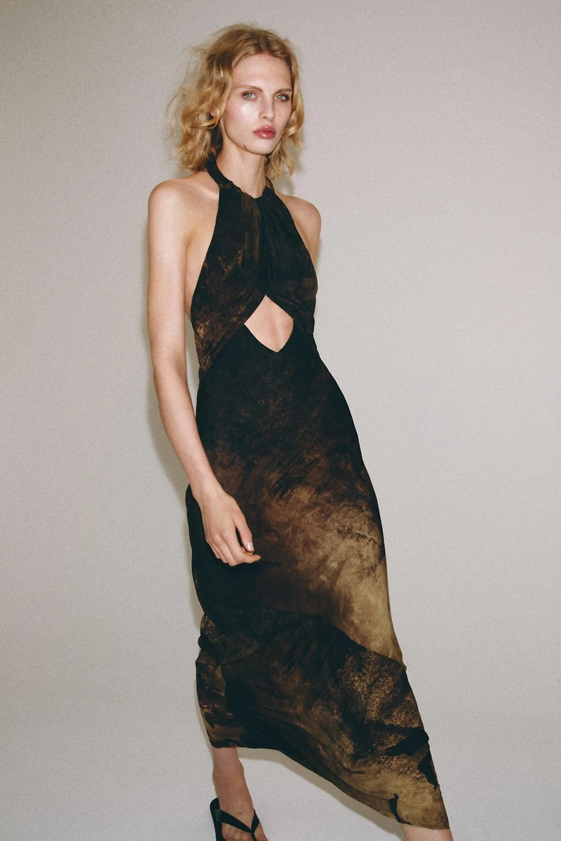 ZW COLLECTION PRINTED HALTER NECK DRESS