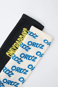 TWO-PACK OF TEXT LONG SOCKS