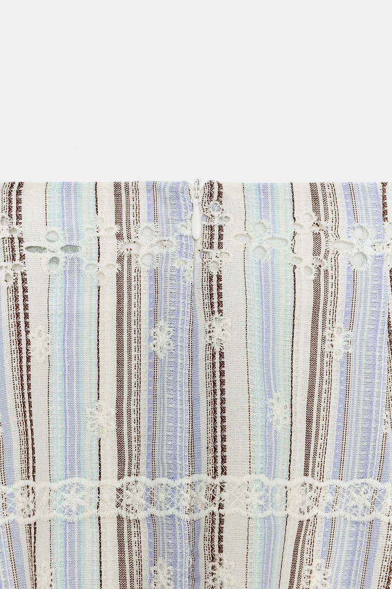 STRIPED EMBROIDERED MIDI SKIRT