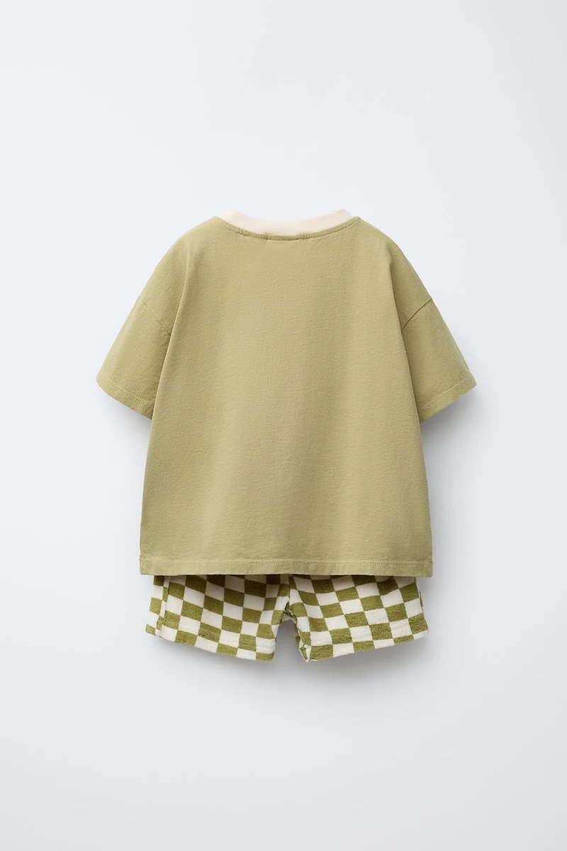CHECKERBOARD T-SHIRT AND BERMUDA JOGGING SET