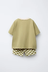 CHECKERBOARD T-SHIRT AND BERMUDA JOGGING SET